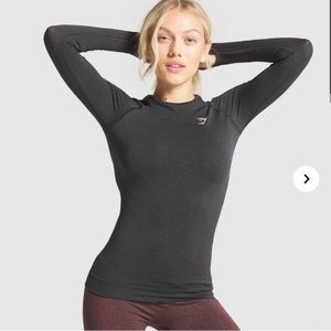 GYMSHARK Vital Seamless Long Sleeve Top Medium Black Marl